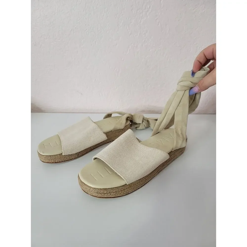 JAMES SMITH The Wrap Suede Espadrille in Cream Size 36 (5.5 US)